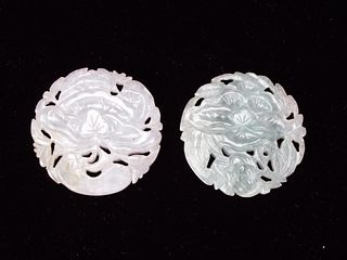 TWO CHINESE JADE CARVED & PIERCED PENDANTS