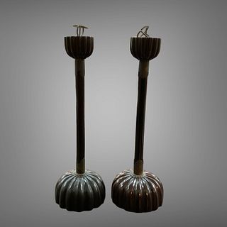 Pair of Japanese Chrysanthemum Candle Stands