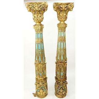 Pair of 18/19th Century Russian Polychrome and Gilt Gesso Over Wood Columns
