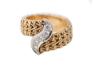 Custom 14k Yellow Gold Rope Style Diamond Ring