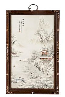 Chinese Porcelain Winter Plaque w/Colorful Pagodas
