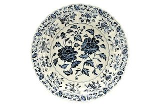 Chinese Blue/White Charger with Chrysanthemums