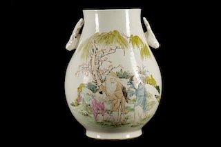 Chinese Porcelain Hu Vase, Scholar Figural Scene