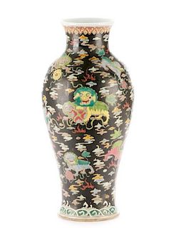 Chinese Famille Noir Porcelain Fu Dog Motif Vase