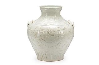 Dehua Porcelain Pot w/ Calligraphy & Tiger Handles