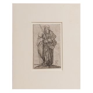 ALBERTO DURERO. Saint Simon, 1523. Firmado en placa. Grabado al buril sin número de tiraje. 13 x 8 cm