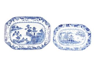 Two Chinese Export Blue & White Porcelain Platter