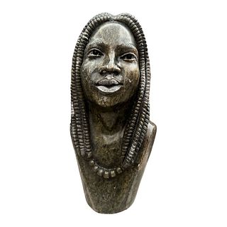 Dennis Gatsi Original Hand Carved African Shona Female Stone Bust Statue