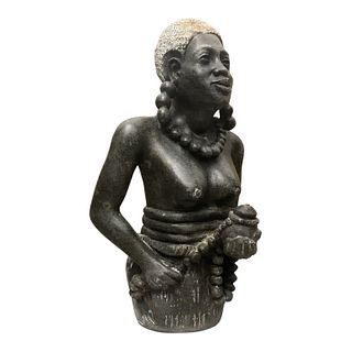 Peter Kadzimo African Hand Carved Stone Shona Female Bust