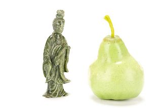Small Chinese Spinach Jade Figure of Quanyin
