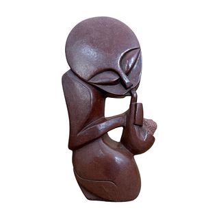 Original Hand Carved "Smoking a Pipe" Stone Sculpture