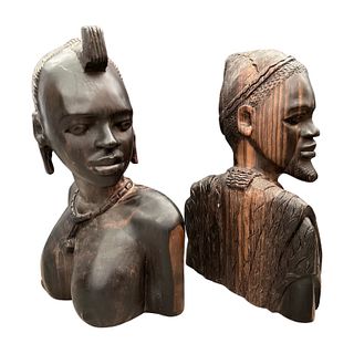 Hand Carved "Husband and Wife" Stone Bust Sculptures