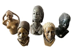 Original Hand Carved African American Stone Bust Statues