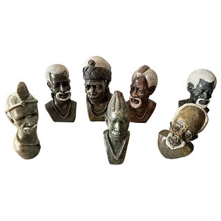 Original Hand Carved African American Stone Bust Statues