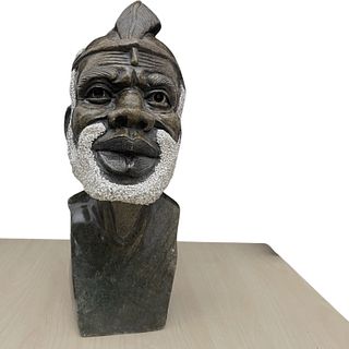 African Hand Carved Stone Male Bust