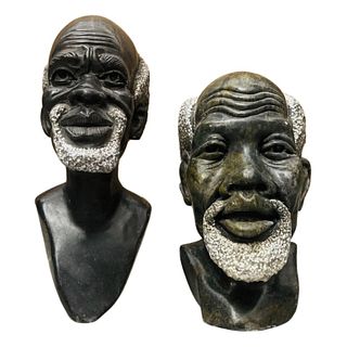 African Hand Carved Stone Male Busts