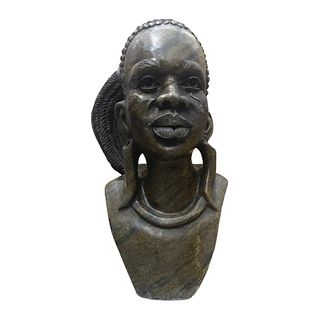 African Hand Carved Stone Shona Female Bust