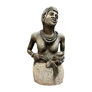 African Hand Carved Stone African Female Bust Shona Sculpture