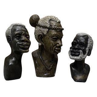 African Hand Carved Stone Busts