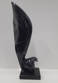 Original Bird With Long Tail Feather Marble Sculpture