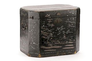 English Black Lacquered MOP Inlaid Box