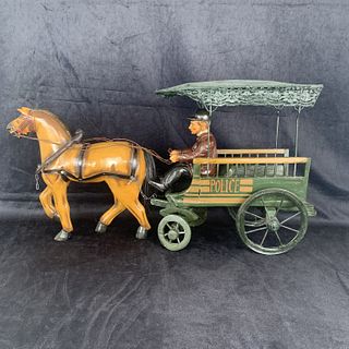 Police Officer w/ Horse Drawn Carriage Vintage Statue