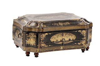 Chinese Chinoiserie Motif Lacquered Sewing Box
