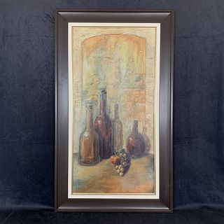 Original Painting of Wine Bottles and Grapes