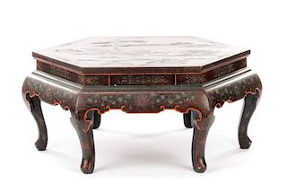 Black Lacquered Hexagonal Kang Style Coffee Table