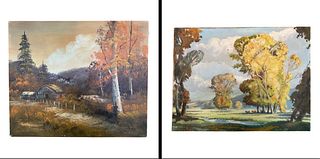 Pair of Vintage Original Acrylic on Canvas Landscape Paintings