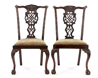 Pair Carved Mahogany Chippendale Style Chairs