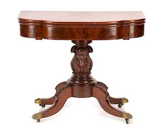 American Mahogany Flip Top Card Table on Casters