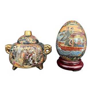 Satsuma Teapot and Decorative Egg