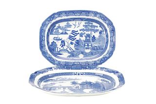 Two Spode Blue and White Platters, 19th C