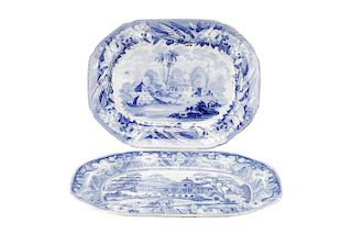 Two Scarce Early English Blue & White Platters