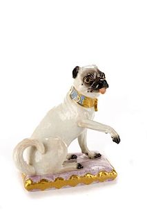 Meissen Porcelain Pug Dog on Purple Pillow