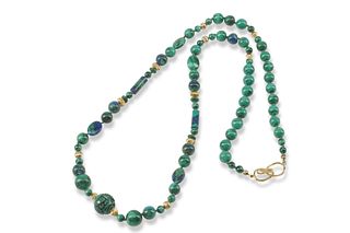 A malachite bead necklace