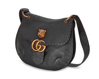 A Gucci GG Marmont Animalier black leather shoulder bag