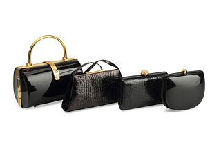 A collection of black evening purses