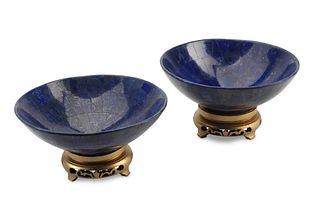 A near-pair of polished lapis lazuli bowls