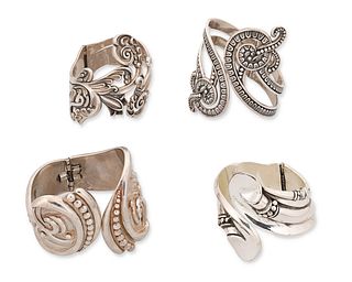 A group of Margot de Taxco Mexican silver bracelets