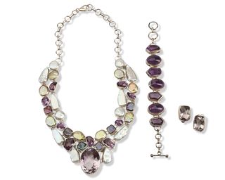 A set of sterling silver and amethyst jewelry