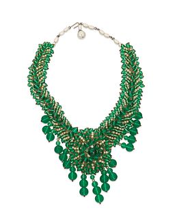 A green glass Gripoix-style necklace