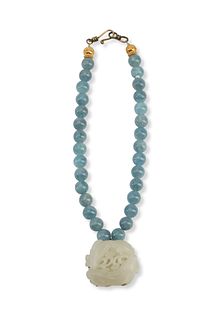 An aquamarine and white jadeite pendant necklace
