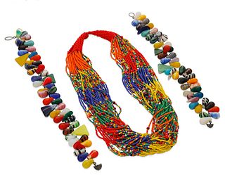 Three glass bead necklaces