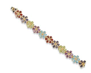 A 14k gold and multi-gemstone floral bracelet