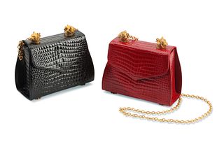 Two Larucci designer embossed leather evening purses