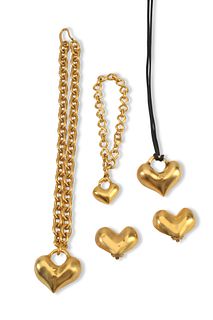 A set of vintage Robert Lee Morris matte gold heart jewelry