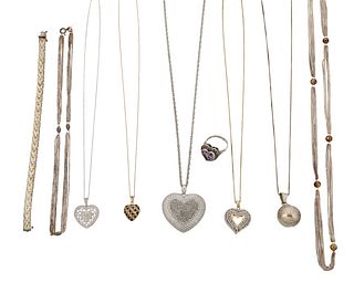A group of heart motif jewelry