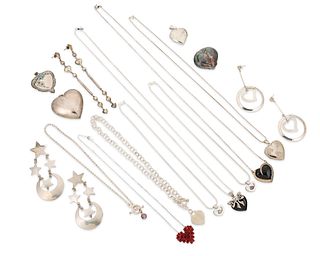 A large group of sterling silver heart jewelry